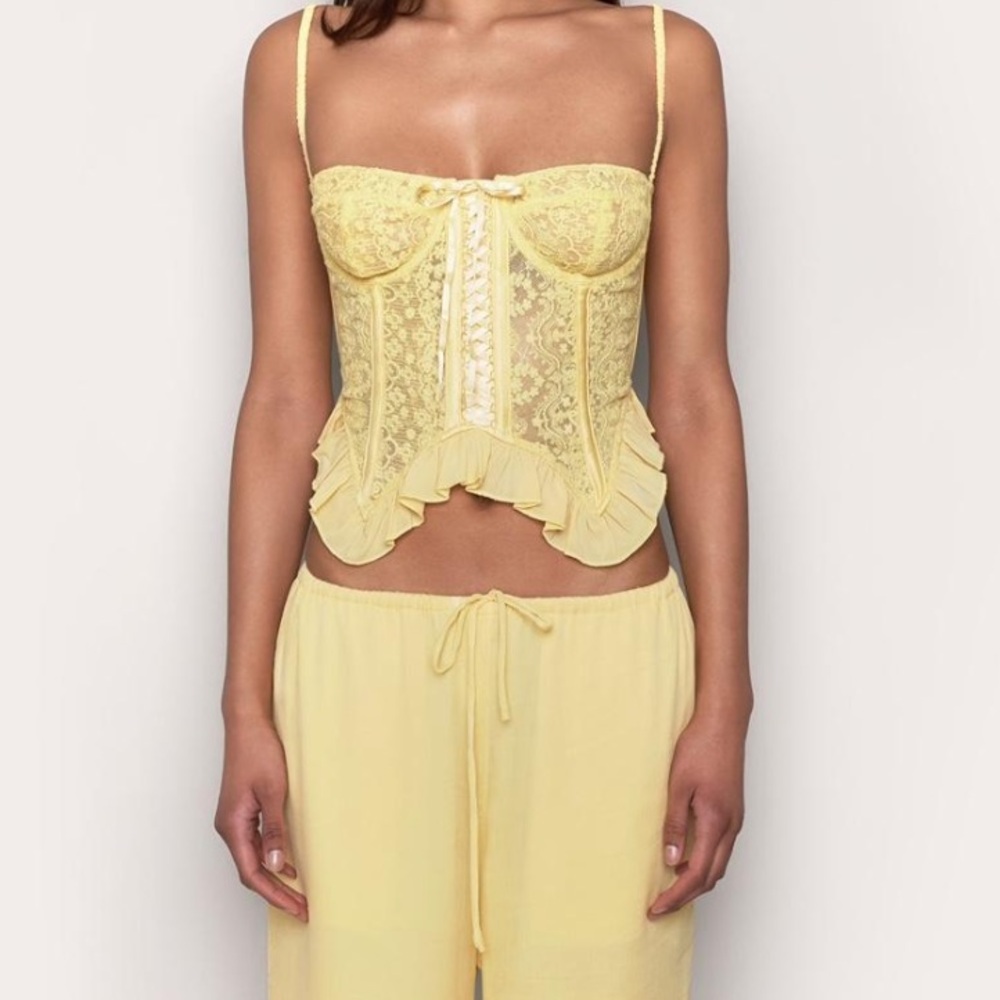 Danielle Guizio Yellow Lace Crop Top